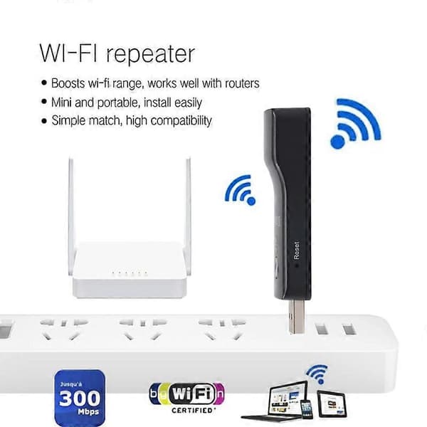 Bærbar Universal 300Mbps USB WiFi Trådløs Smart TV Netværksadapter Repeater
