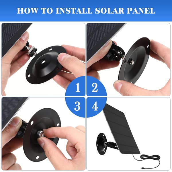 20W Solpanel för säkerhetskamera, extra lång laddningskabel solpanel laddare, med USB-port, högeffektiv solenergi, 360° justerbar