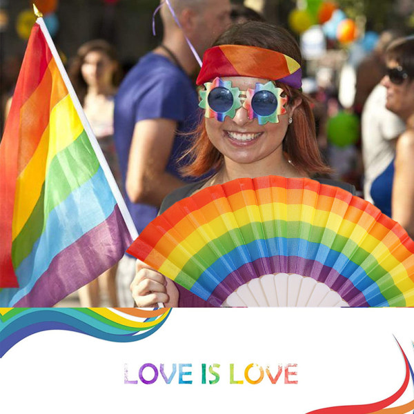 10 st regnbågsformade handfläktar, Pride-fläkt, hopfällbar handfläkt, färgglad handhållen fläkt, hopfällbar plastfläkt för musikfestivaler, evenemang och danstillbehör
