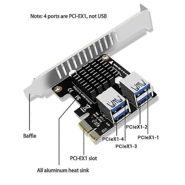 Pci-e udvidelseskort Desktop Pci-e 1x til 4-ports Pcie Asm1184e Fuldhøjde udvidelseskort til Bitcoi