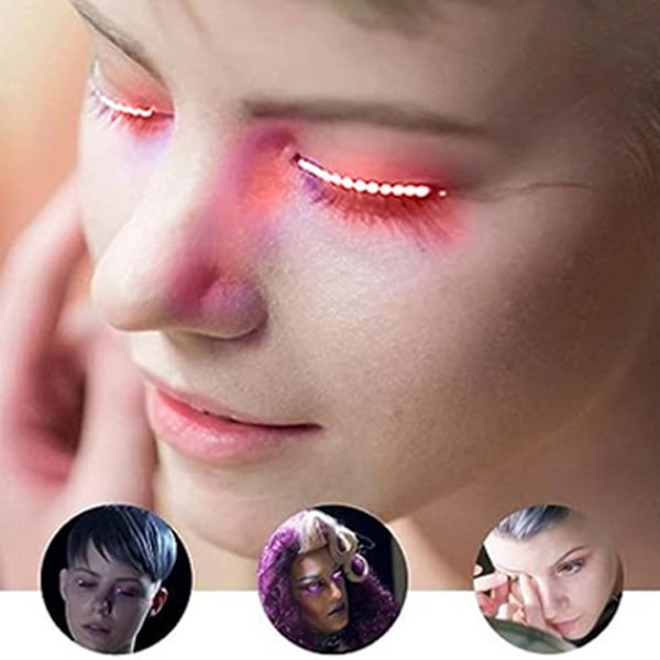 LED-falska ögonfransar Ljus Lätt Snygg Pålitlig Lysande Falska Ögonfransar Ljus för Fest Barer Nattklubbar Halloween Rosa