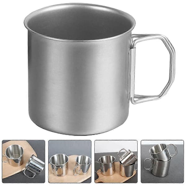 Bærbar campingkopp i rustfritt stål med sammenleggbart håndtak Utendørs campingkopp Tekopp
