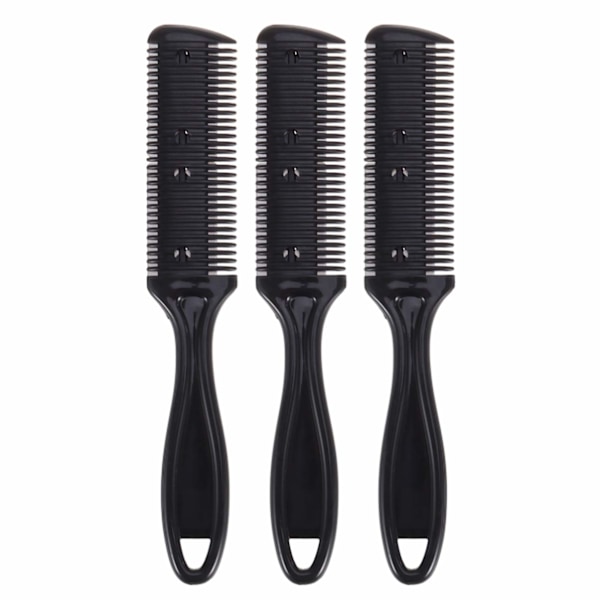 Hårtyndere Kam Sæt af 3 Hårtrimmer Kam Razor med Kam Hår Saks Dobbeltkantede Razor Blade (Sort)