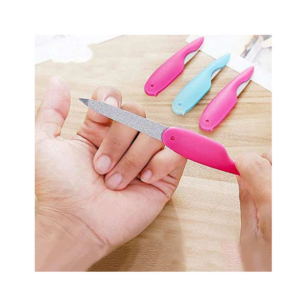3 st vikbar nagelfil i metall, rostfritt stål, vikbar nagelbandsverktyg, professionellt verktygset, dubbelsidig och filar naglar enkelt för män och kvinnor (slumpmässig färg)