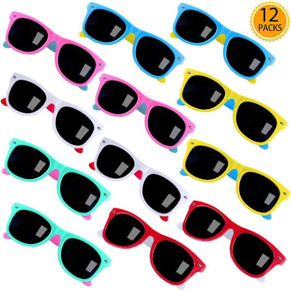 Barnsolglasögon Party Favors i Bulk, 12Pack Neon Solglasögon för barn, pojkar och flickor, Summer Beach, Pool Party Favors, Roliga presenter, Party Leksaker, Goody