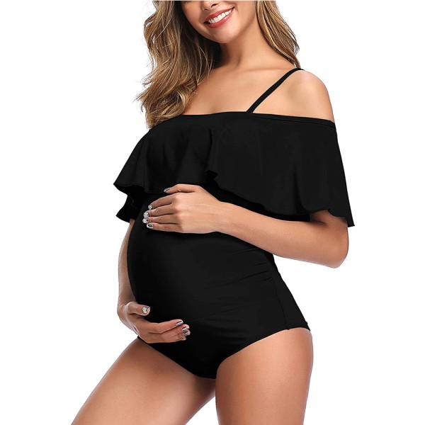 Kvinnor Off-Shoulder Maternity Baddräkter Flounce Blommig En Delad