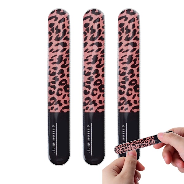 3-pack kristallglas nagelfil med case, nagelglansbuffert polerare för manikyr nagelvård nagelfil Leopard print