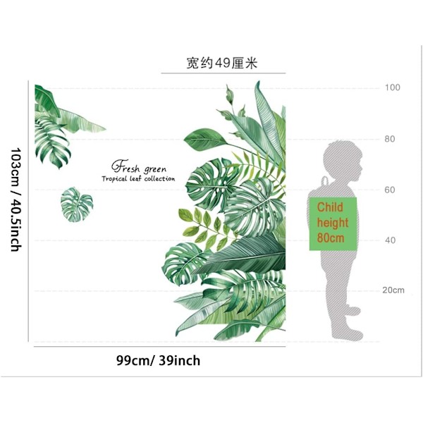 Grønne Tropiske Blade Vægsticker, Naturlig Palmetræblad Planter W