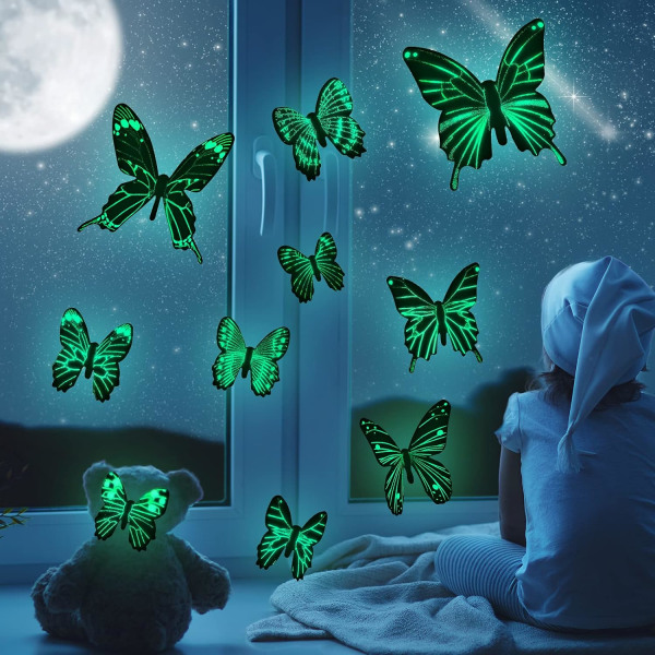 96 Stykker Butterfly Vægstickers, Gløder i Mørket Sommerfugle Dekoration