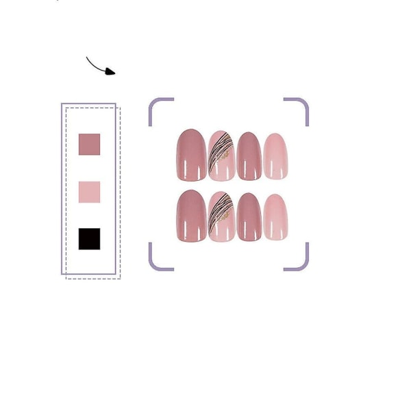 Nagelkonst Falska Naglar Slit Nagel$mandelformad Diagonal Guldlinje Lotusrot Rosa Slit Nagel$falska Nagelplåster Nagelplåster