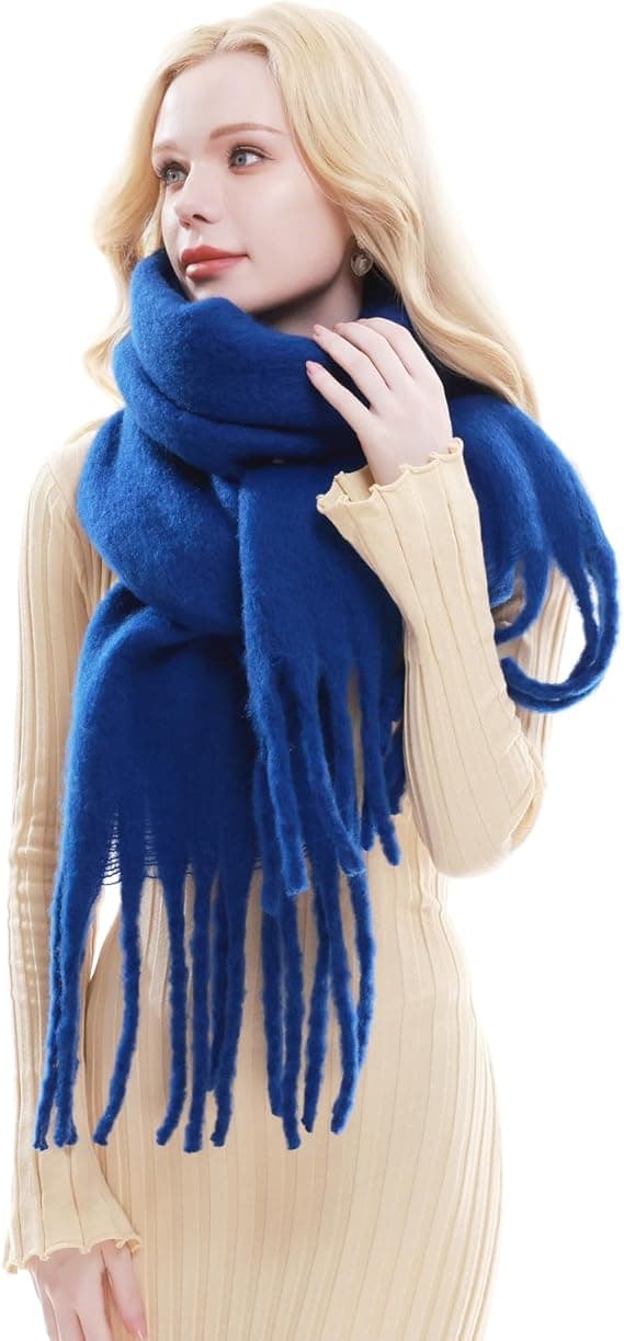 Stort Skjerf for Kvinner Vinter Varmt Tykt Skjerf Oversized Teppe Skjerf LT01 Blue