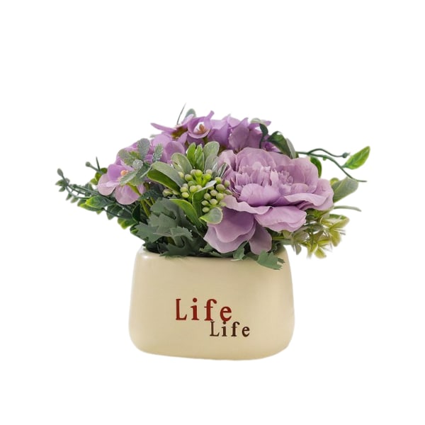 Konstgjorda falska blommor, falska gröna växter, krukväxter,