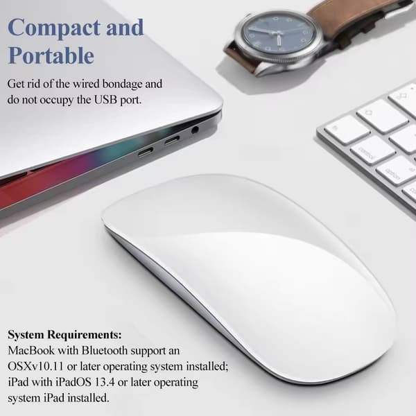 Trådlös Bluetooth-touchmus för Mac/iPad, 1600 DPI Laddningsbar