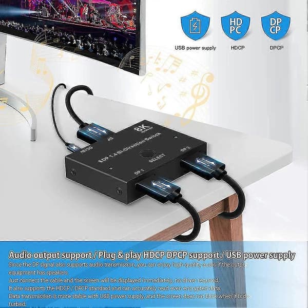 Displayport Switch 8k, Dubbelriktad Dp 1.4 Switch 8k @ 60hz, 4k @ 120hz, Displayport Switch 1 Till