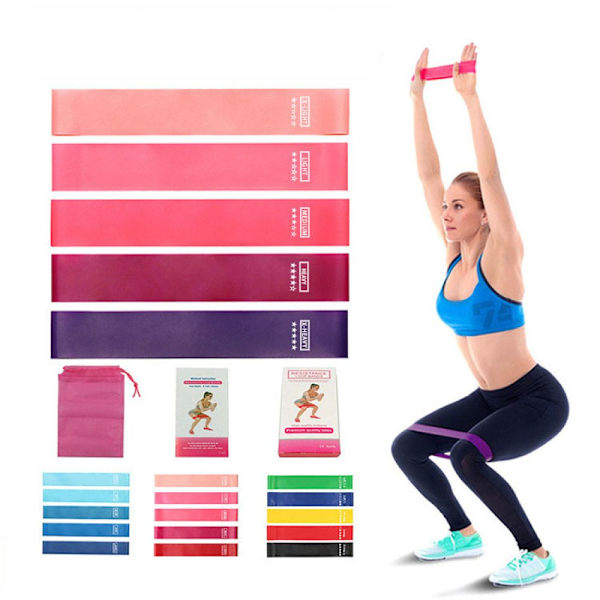 1 st - Elastiskt band Fitness Resistance Band - Silikon Rosa Gradient 5-delad set + Styrkemarkering + Instruktionsmanual + Väska + Färglåda