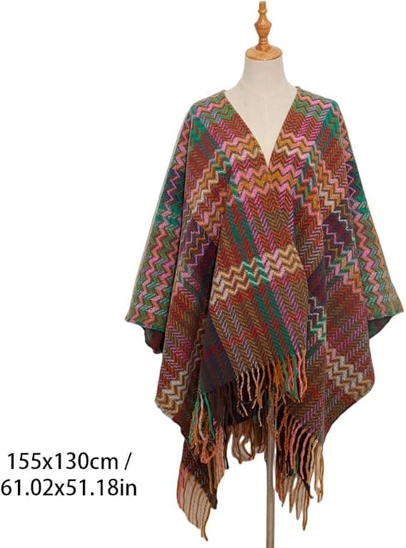 Dame Varmt Sjal Wrap Cape Vinter Trøjer Åben Front Poncho wi