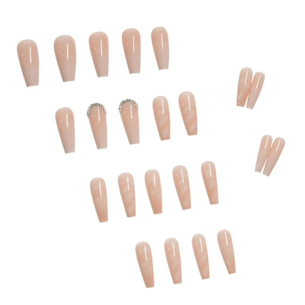 Tryck på naglar långa kistfalska naglar Ballerina naglar akryl full cover bling strass falska naglar för kvinnor och flickor 24PCS