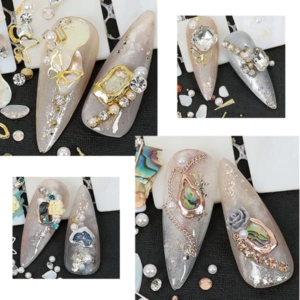 6 bokser 3D neglekunst-rhinestones blandet stil neglekunstdekorasjon