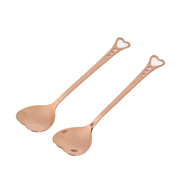 2 stk Dessertsskjeer Hjerteformet Design i Rustfritt Stål Slitesterkt Håndtak Bredt Brukt Kaffeskjeer Rose Gull