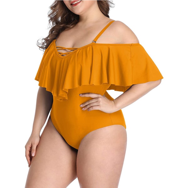 Plus Size Off Shoulder One Piece Swimsuits för kvinnor Tummy Contr