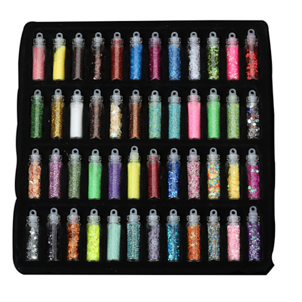 48 Flaskor/Box DIY Nagelharts Glitter Paljetter Kristall UV Epoxi Smycken Tillverkning Form Fyllmedel 3D Nagelkonst Tips Dekoration(Flerfärgad)