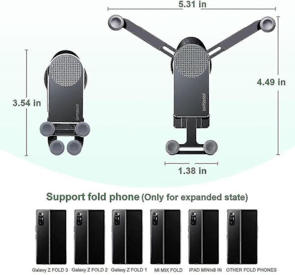 Gravity bilholder for mobil, kompatibel med Samsung Galaxy Z Fold 5/Z Fold 4/Z Fold 3, for luftventil Black