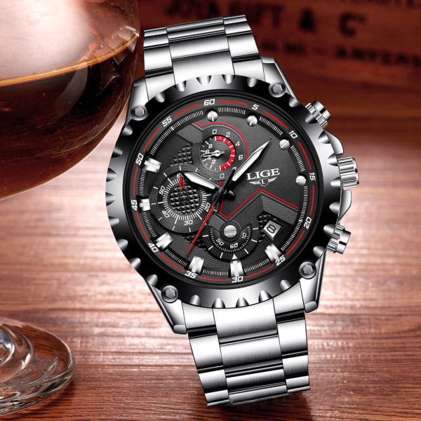 Herrmode Business Analog Quartz Klassisk Casual Blå Läderklocka