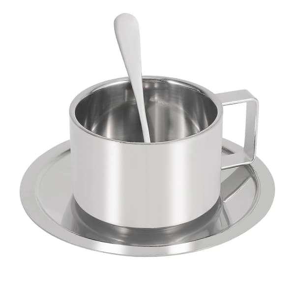 Rostfria Cappuccino Kaffemuggar Dubbelväggiga Isolerade Kaffe Te Kopp Med Fat Sked Set