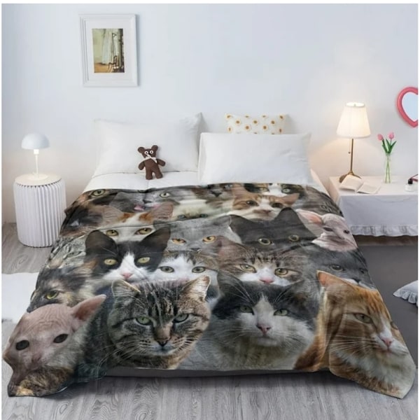 Filt med kattryck i flanell, presenter för kattälskare till kvinnor, kattungefilt för sovrum, soffa, söt kattdesign, mjuk varm flanellfilt