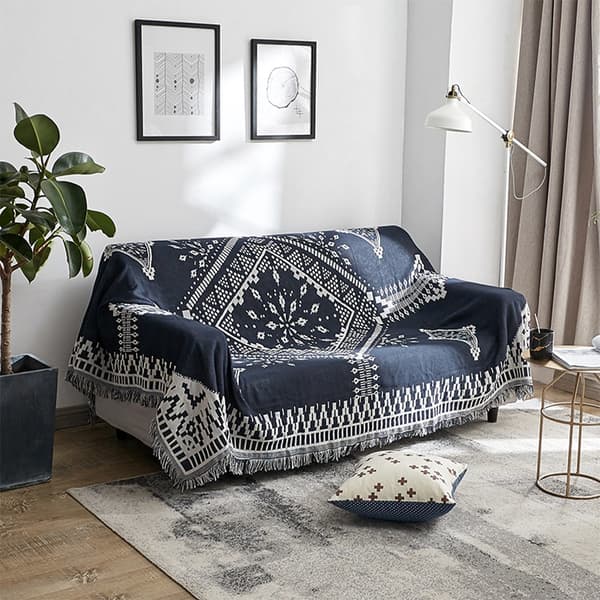 Alsidig møbelbeskytter, tekstureret design vendbart sofabetræk til de fleste sofaformer, sofabetræk med kvaster til hyggelig boligindretning (polyester