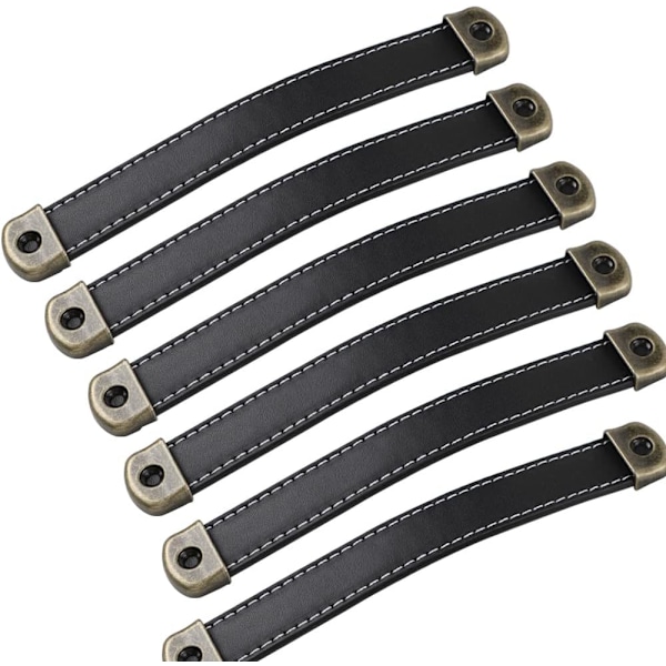Set med 6 läderhandtag Vintage läderhandtag för möbler – Skåphandtag läderhandtag kökshandtag svart C-C 160 mm