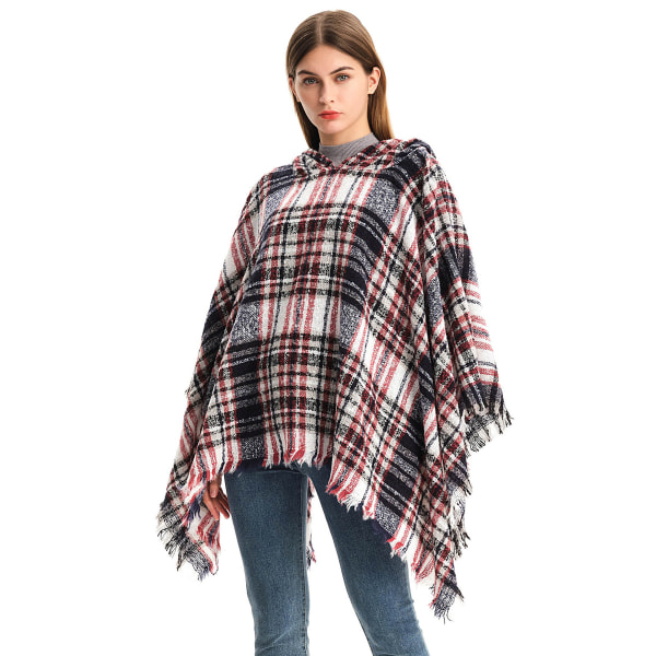 Dame Plaid Hætte Kappe Sjal Tæppe Poncho Hætte Kappe