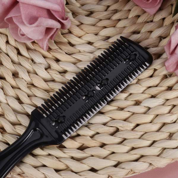 Hårtyndere Kam Sæt af 3 Hårtrimmer Kam Razor med Kam Hår Saks Dobbeltkantede Razor Blade (Sort)