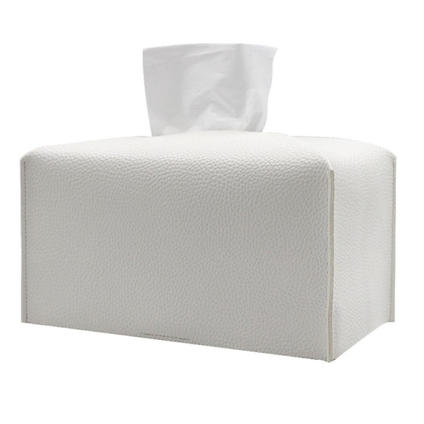 Vævæskeskrin Cover, Moderne Dekorativ Læder Rektangulær Vævæskeskrin Case Organizer Holder til Kommode, Natbord, Stue - Hvid
