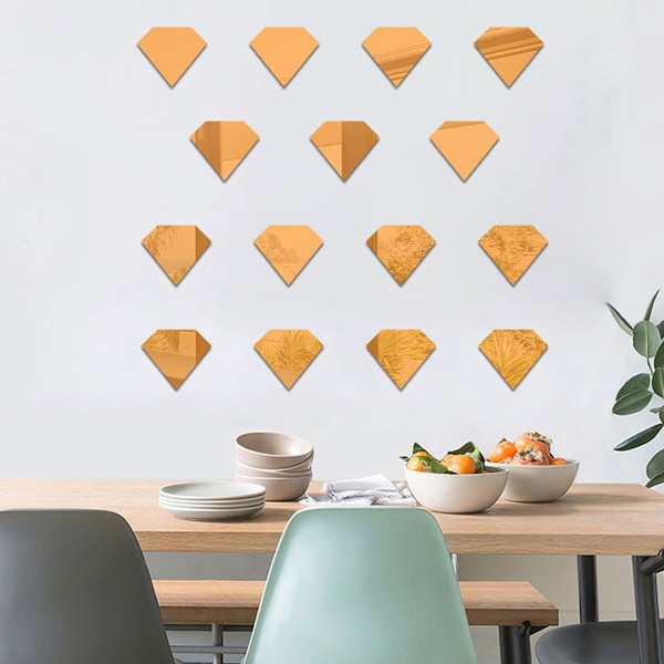 Akryl Speil Diamant Veggklistremerke Dekal for Barnerom Hjem DIY Dekor (Gull)
