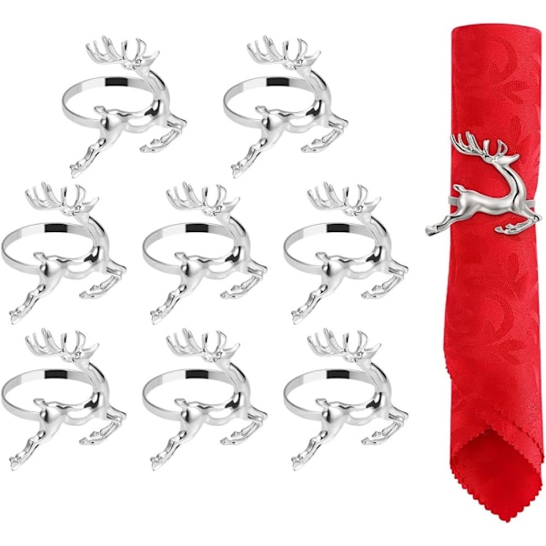 Elegant Silver Deer Servettringar Set För Säsongsbetonad Bordsdekoration, Kompletta Bordskollektioner, 6 Delar Galvaniserade Metall Servetthållare För