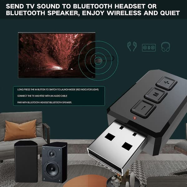 1kpl Bluetooth 5.0 2 in 1 Lähetin Vastaanotin USB-sovitin 3,5 mm Aux Stereo Audio-sovitin autolle Co