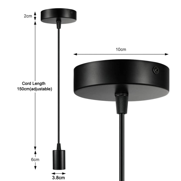 Metall lampeoppheng, E27 lampefatninger med kabel, ledning