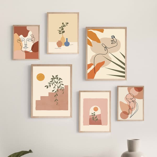 Morandi Heminredning Vardagsrum Varm Hängande Bild Ramlös Kärn 6-Pi