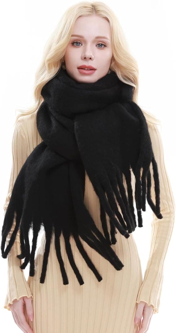 Stort Skjerf for Kvinner Vinter Varmt Tykt Skjerf Oversized Teppe Skjerf LT01 Black