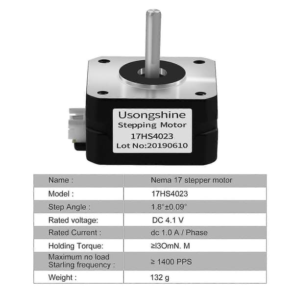 Nema 17 Stepper Motor Bipolar Stegmotor For Ekstruder 3D-printer 4.1v 1a 13 Ncm (18.4oz.in) 4 Ledere