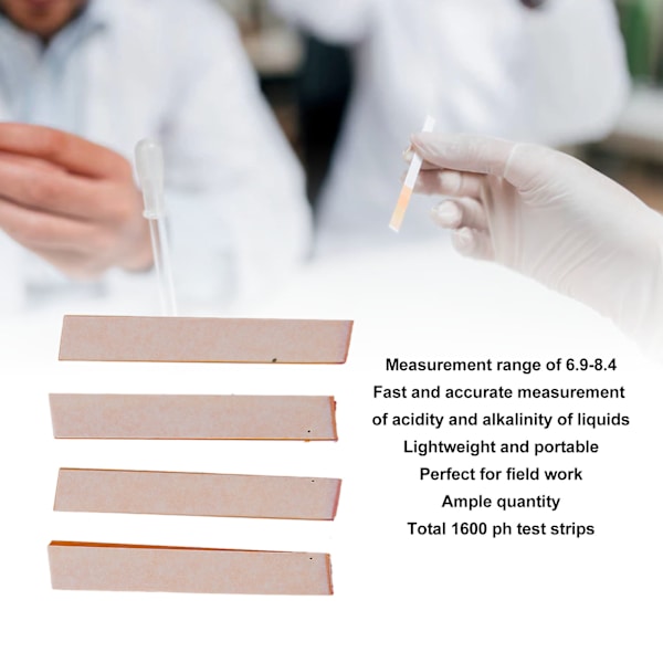 PH-testremsor 6,9-8,4 Mätintervall 1600 Remsor Vattenkvalitet Testpapper för Mat Akvarietestning Alkaliskt Syra