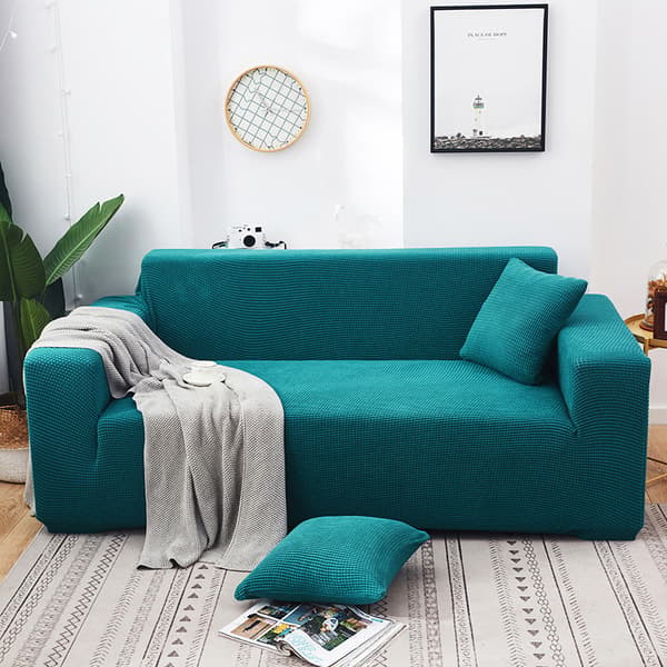 2-seters sofatrekk elastisk stretch polstret myk passform cyan teal 14