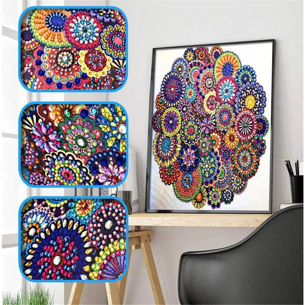 Diamantmaleri DIY 5D Spesial Formet Rhinestone, Mandala Blomst