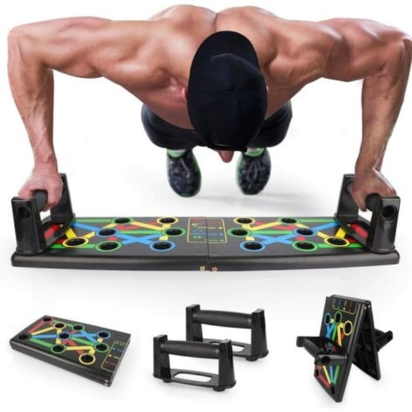 Sportsmaterialer Push Up Bodybuilding Push Up Board Bærbar Treningsstyrke Treningshjelp for Hjemmetrening og Fitness (Svart, 14 i 1) 63x18.5x2cm