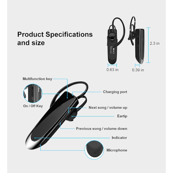 Handsfree Bluetooth-headset, trådlöst Bluetooth-headset med mikrofon
