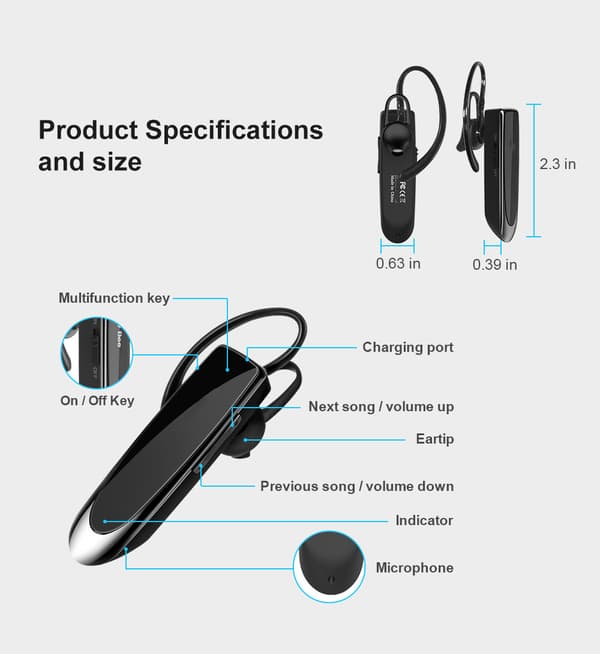 Handsfree Bluetooth -kuuloke, langaton Bluetooth -kuuloke mikrofonilla