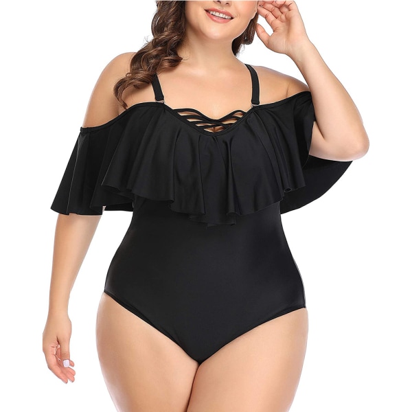 Plus Size Off Shoulder Endelt Badetøy for Kvinner Magekontroll