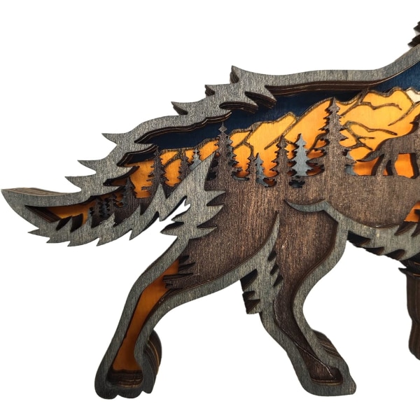 Træulv Skrivebords Ornament, Skovdyr Bord Dekoration, Træ