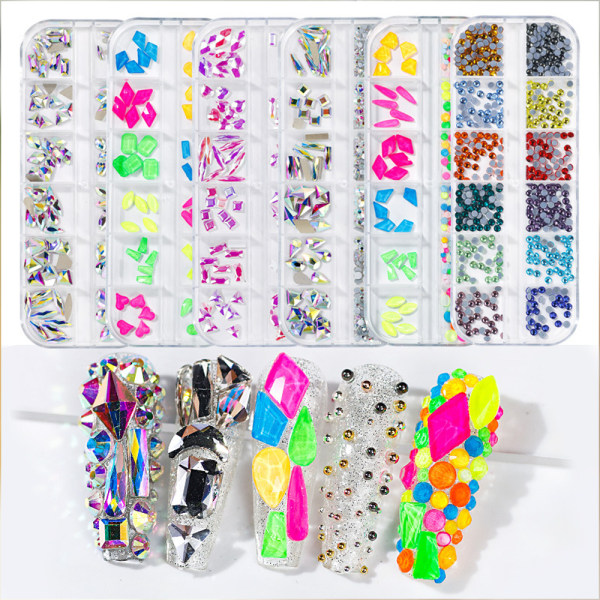 Multi Shapes Glas Flatback Kristall Rhinestones för Nail Art Craft